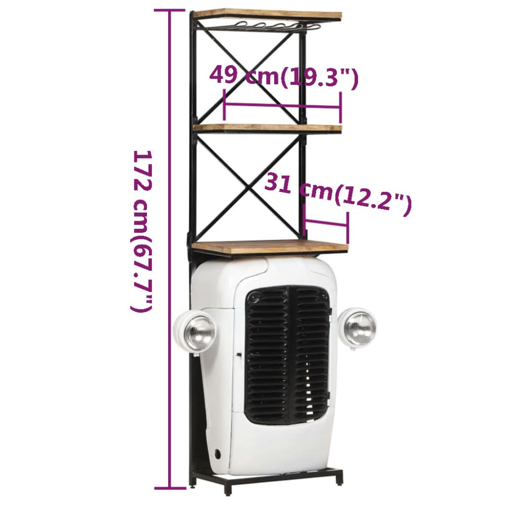 Produktbild för Vinhylla traktor vit 49x31x172 cm grovt mangoträ