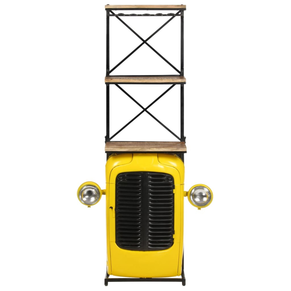 Produktbild för Vinhylla traktor gul 49x31x172 cm massivt mangoträ