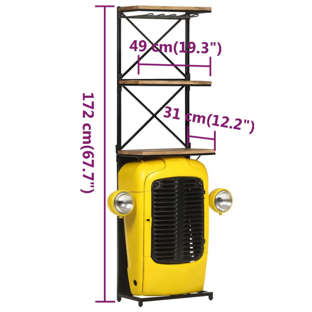 Produktbild för Vinhylla traktor gul 49x31x172 cm massivt mangoträ
