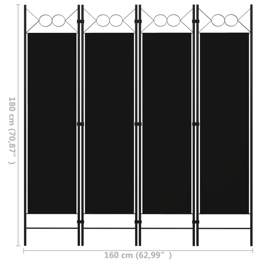 Produktbild för Rumsavdelare 4 paneler svart 160x180 cm