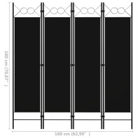 Produktbild för Rumsavdelare 4 paneler svart 160x180 cm