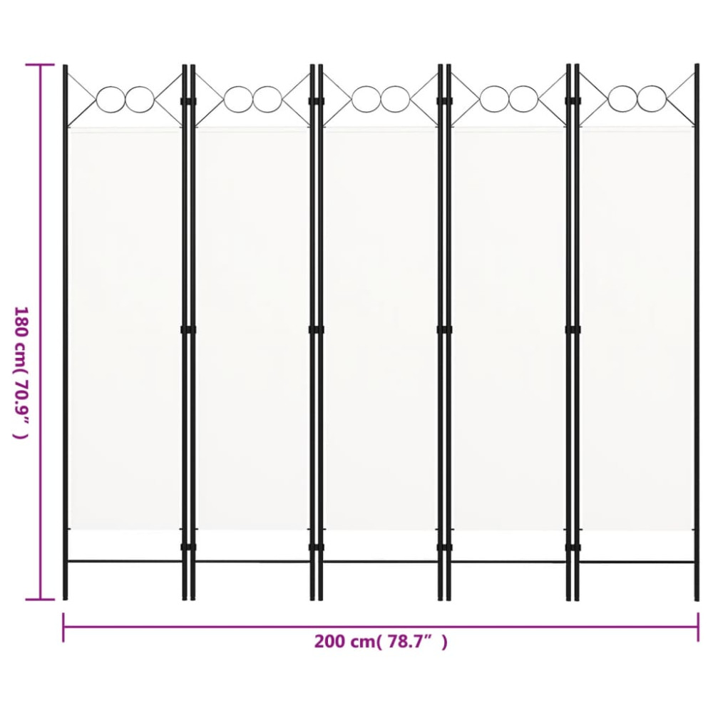 Produktbild för Rumsavdelare 5 paneler vit 200x180 cm