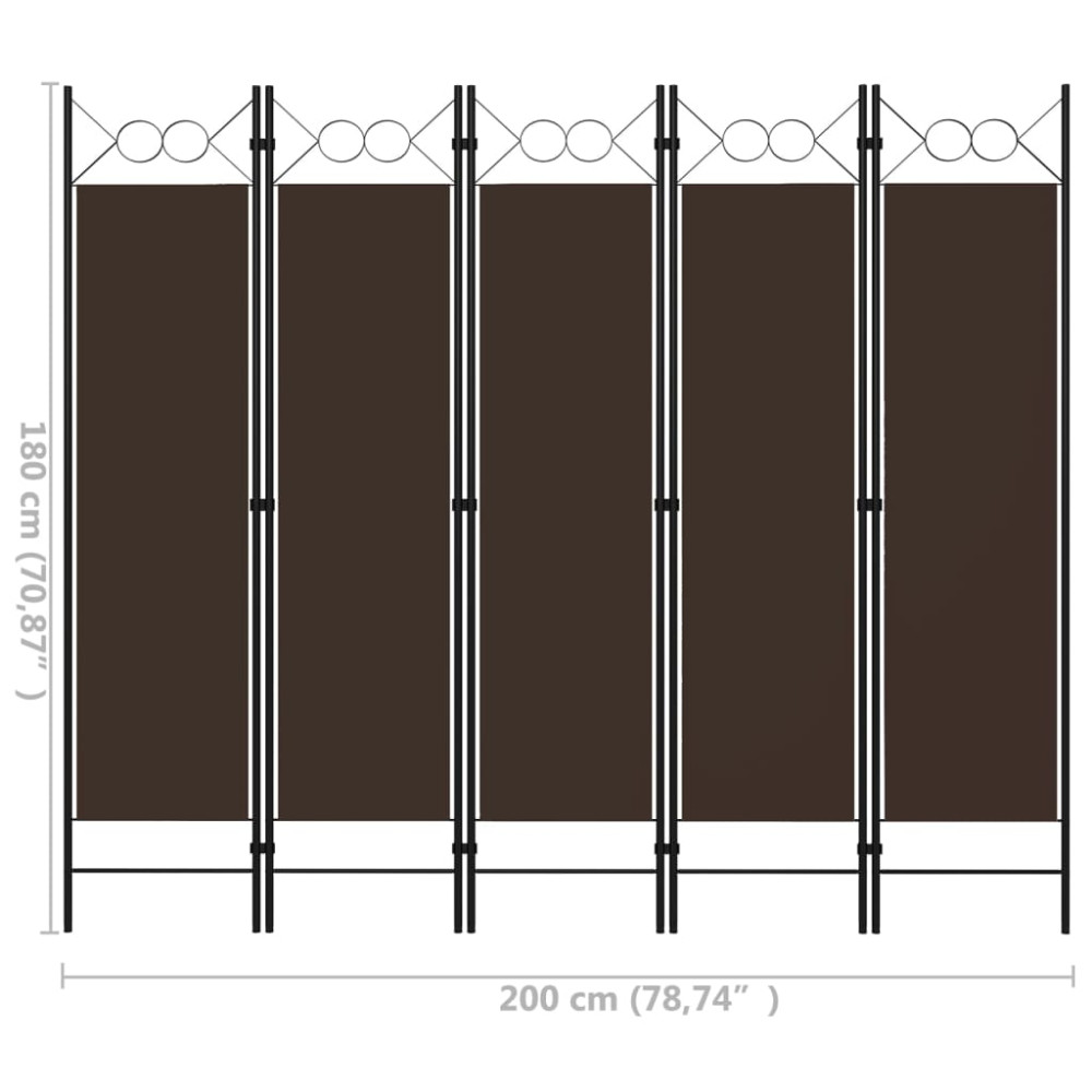 Produktbild för Rumsavdelare 5 paneler brun 200x180 cm