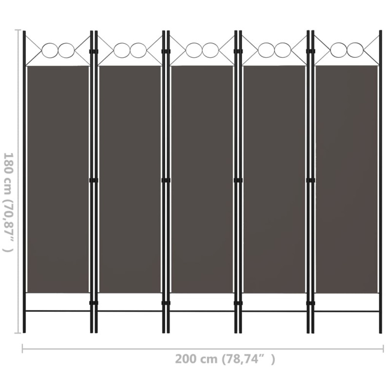 Produktbild för Rumsavdelare 5 paneler antracit 200x180 cm