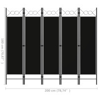Miniatyr av produktbild för Rumsavdelare 5 paneler svart 200x180 cm