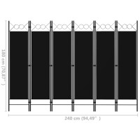 Produktbild för Rumsavdelare 6 paneler svart 240x180 cm