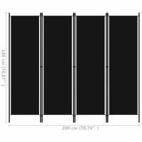 Produktbild för Rumsavdelare 4 paneler svart 200x180 cm