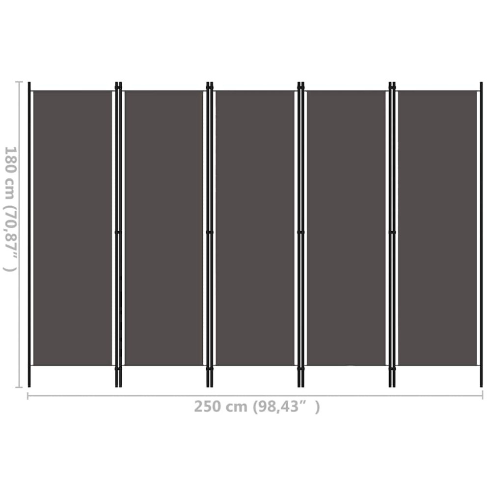 Produktbild för Rumsavdelare 5 paneler antracit 250x180 cm