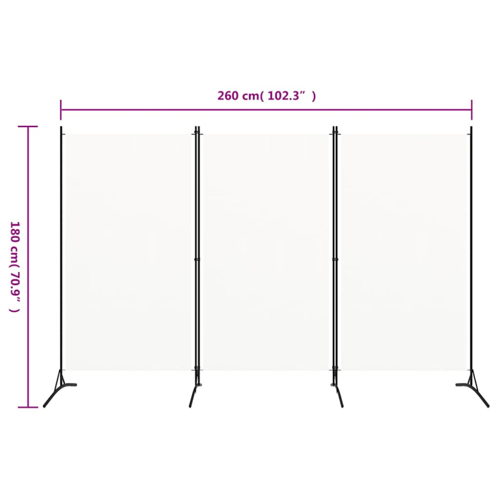 Produktbild för Rumsavdelare 3 paneler vit 260x180 cm tyg