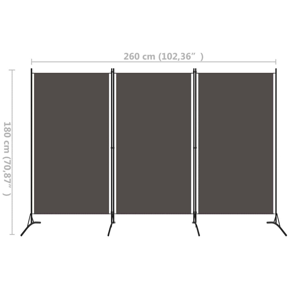Produktbild för Rumsavdelare 3 paneler antracit 260x180 cm