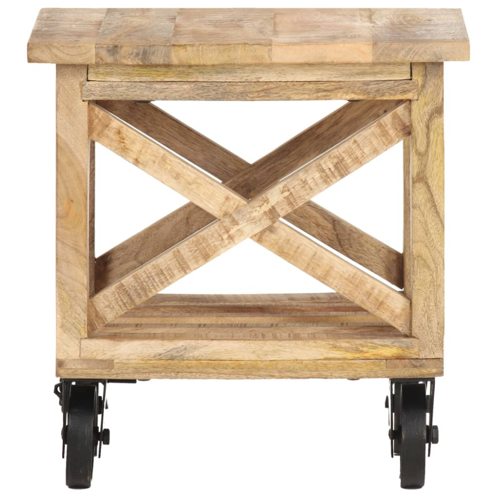 Produktbild för Sidobord med hjul 40x40x42 cm grovt mangoträ