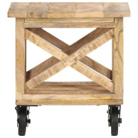 Produktbild för Sidobord med hjul 40x40x42 cm grovt mangoträ