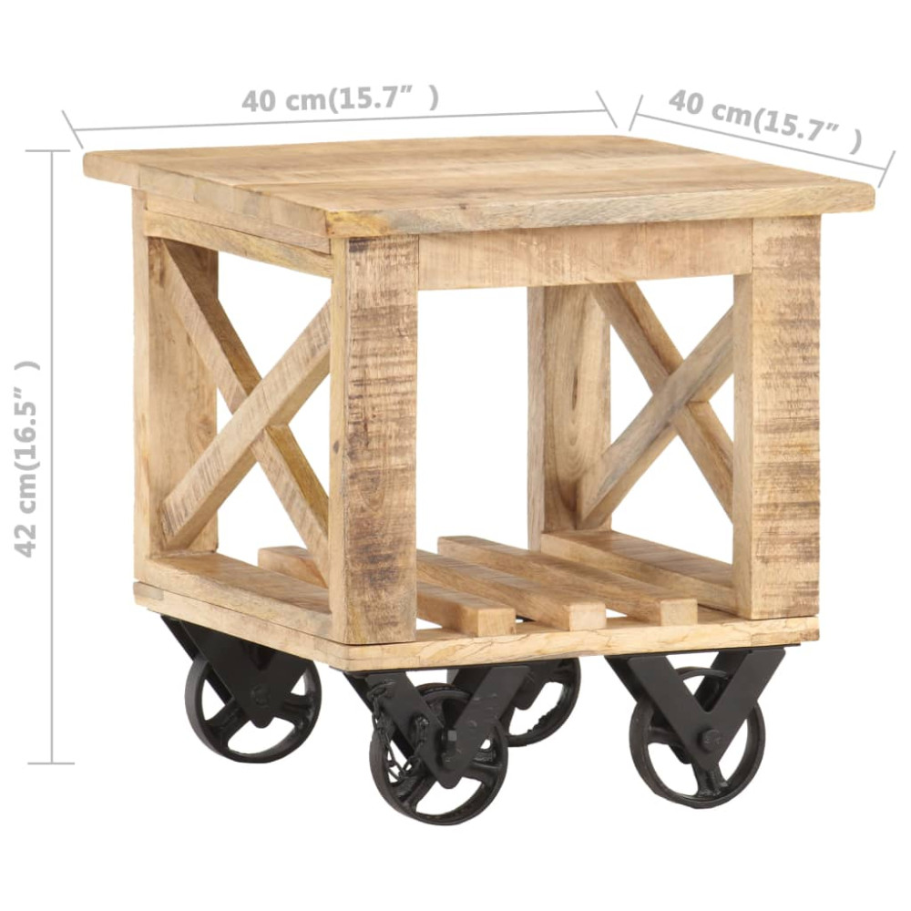 Produktbild för Sidobord med hjul 40x40x42 cm grovt mangoträ
