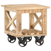 Produktbild för Sidobord med hjul 40x40x42 cm grovt mangoträ