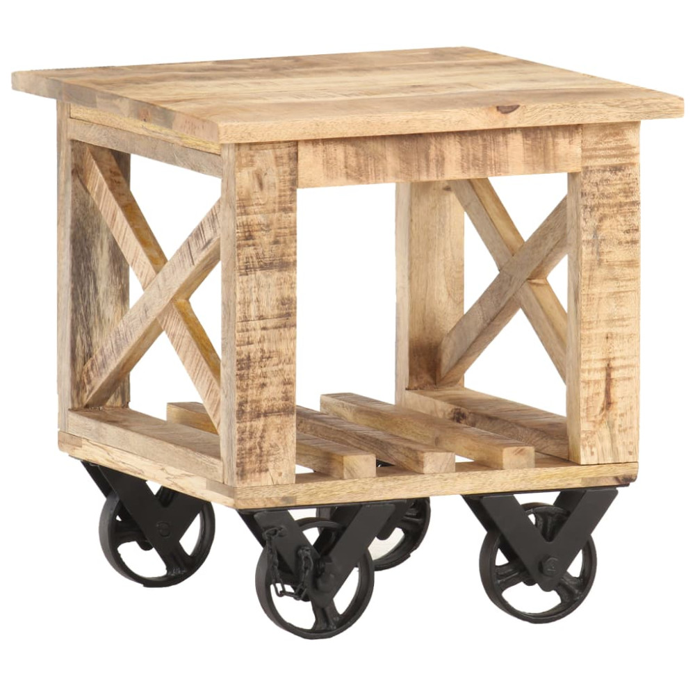 Produktbild för Sidobord med hjul 40x40x42 cm grovt mangoträ