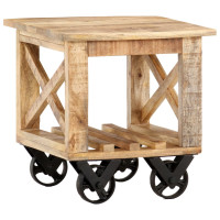 Produktbild för Sidobord med hjul 40x40x42 cm grovt mangoträ