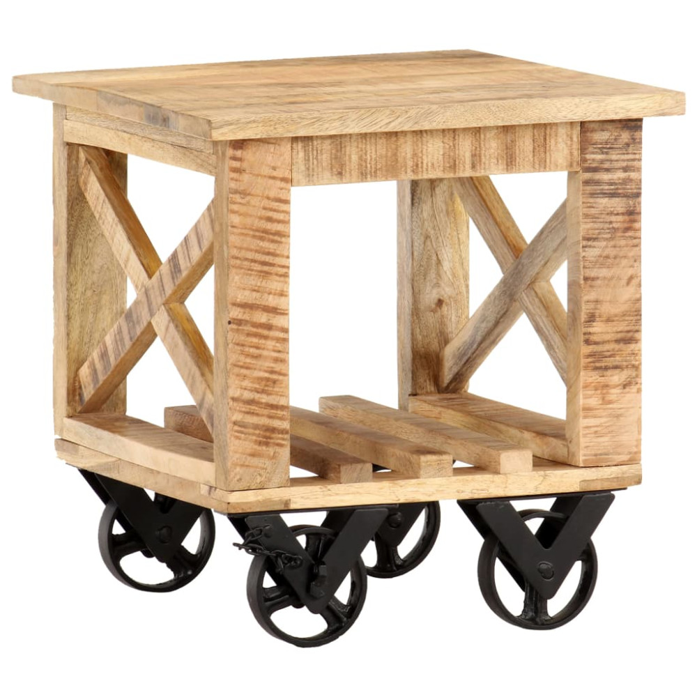 Produktbild för Sidobord med hjul 40x40x42 cm grovt mangoträ
