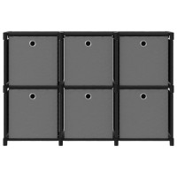 Produktbild för Hylla med 6 kuber med lådor svart 103x30x72,5 cm tyg