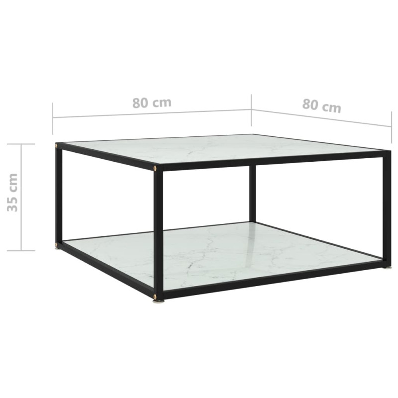 Produktbild för Soffbord vit 80x80x35 cm härdat glas