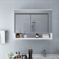 Miniatyr av produktbild för LED-Spegelskåp för badrum vit 80x15x60 cm MDF