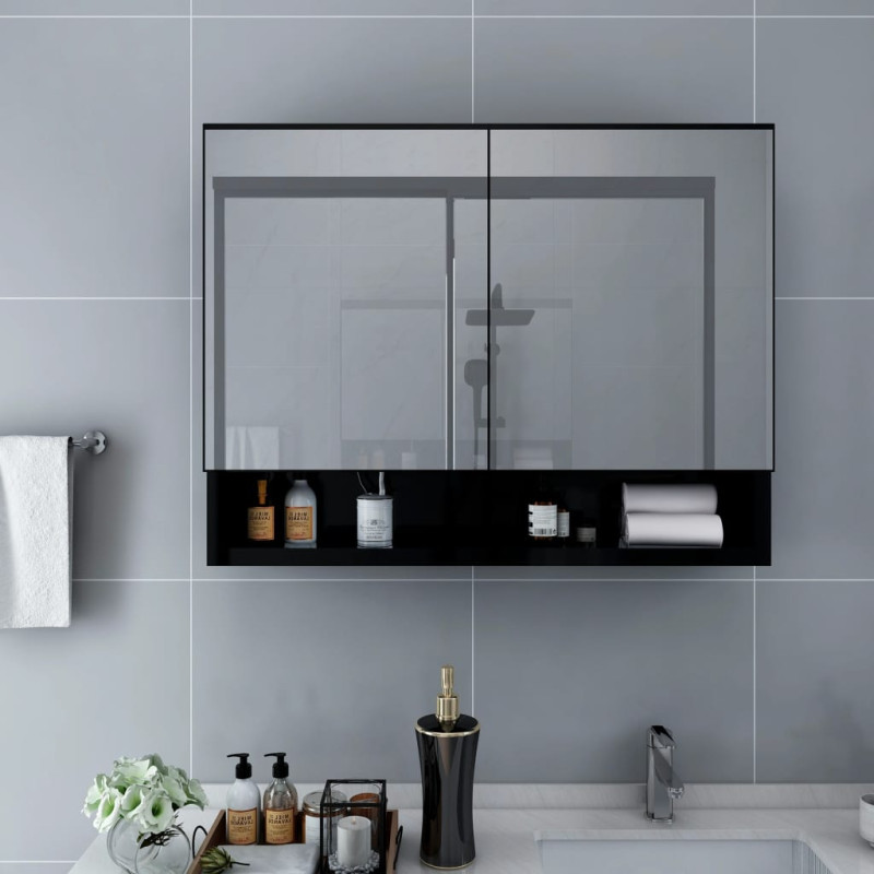 Produktbild för LED-Spegelskåp för badrum svart 80x15x60 cm MDF