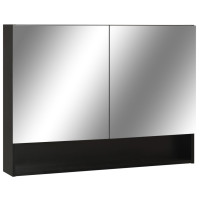 Miniatyr av produktbild för LED-Spegelskåp för badrum svart 80x15x60 cm MDF