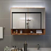 Miniatyr av produktbild för LED-Spegelskåp för badrum ek 80x15x60 cm MDF