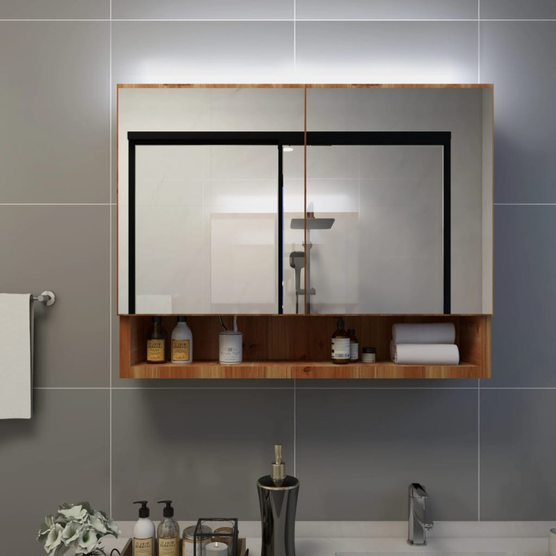 Produktbild för LED-Spegelskåp för badrum ek 80x15x60 cm MDF