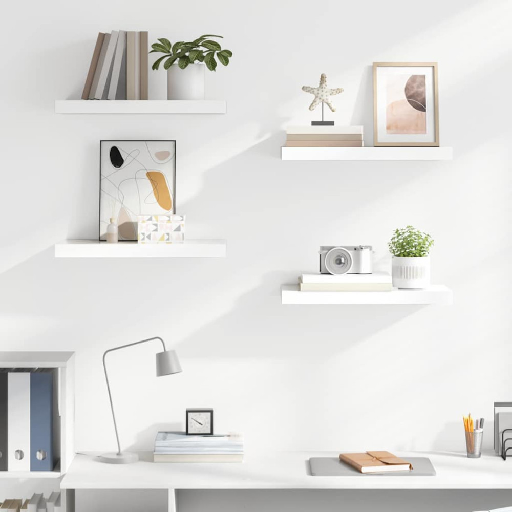 Produktbild för Svävande vägghyllor 4 st vit högglans 50x23x3,8 cm MDF
