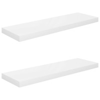 Produktbild för Svävande vägghyllor 2 st vit högglans 80x23,5x3,8 cm MDF