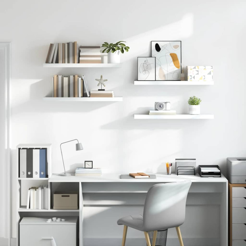 Produktbild för Svävande vägghyllor 4 st vit högglans 80x23,5x3,8 cm MDF