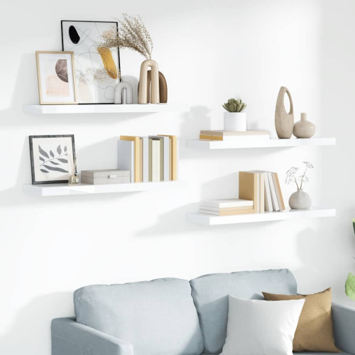 vidaXL Svävande vägghyllor 4 st vit högglans 90x23,5x3,8 cm MDF
