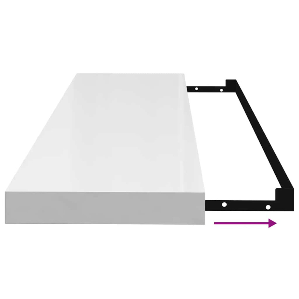 Produktbild för Svävande vägghyllor 4 st vit högglans 90x23,5x3,8 cm MDF