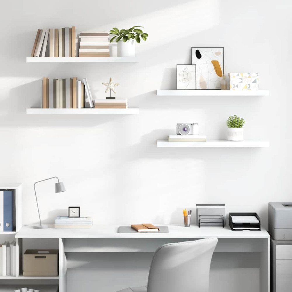 Produktbild för Svävande vägghyllor 4 st vit högglans 90x23,5x3,8 cm MDF