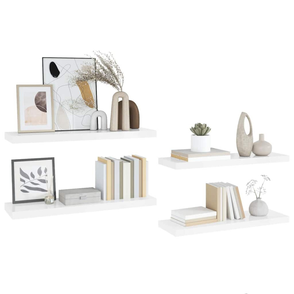 Produktbild för Svävande vägghyllor 4 st vit högglans 90x23,5x3,8 cm MDF