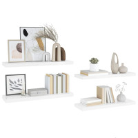 Produktbild för Svävande vägghyllor 4 st vit högglans 90x23,5x3,8 cm MDF