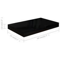 Produktbild för Svävande vägghyllor 2 st svart högglans 40x23x3,8 cm MDF