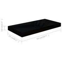 Produktbild för Svävande vägghyllor 2 st svart högglans 50x23x3,8 cm MDF