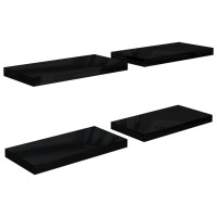 Produktbild för Svävande vägghyllor 4 st svart högglans 50x23x3,8 cm MDF