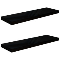 Produktbild för Svävande vägghyllor 2 st svart högglans 80x23,5x3,8 cm MDF