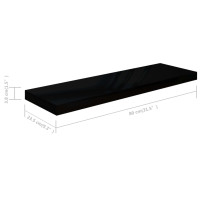 Produktbild för Svävande vägghyllor 2 st svart högglans 80x23,5x3,8 cm MDF