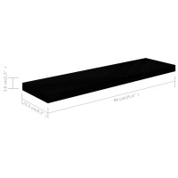 Produktbild för Svävande vägghylla svart högglans 90x23,5x3,8 cm MDF