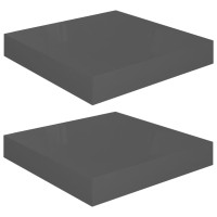 Produktbild för Svävande vägghyllor 2 st grå högglans 23x23,5x3,8 cm MDF