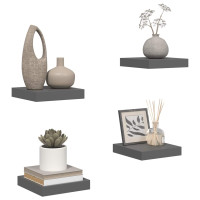 Produktbild för Svävande vägghyllor 4 st grå högglans 23x23,5x3,8 cm MDF