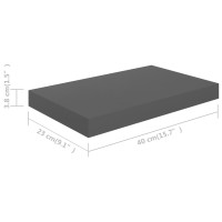 Produktbild för Svävande vägghyllor 4 st grå högglans 40x23x3,8 cm MDF