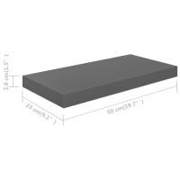 Produktbild för Svävande vägghylla grå högglans 50x23x3,8 cm MDF