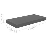 Produktbild för Svävande vägghyllor 2 st grå högglans 50x23x3,8 cm MDF