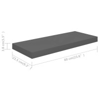 Produktbild för Svävande vägghyllor 2 st grå högglans 60x23,5x3,8 cm MDF