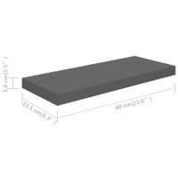 Produktbild för Svävande vägghyllor 4 st grå högglans 60x23,5x3,8 cm MDF