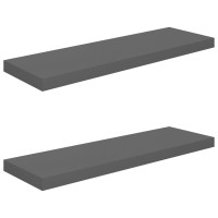 Produktbild för Svävande vägghyllor 2 st grå högglans 80x23,5x3,8 cm MDF